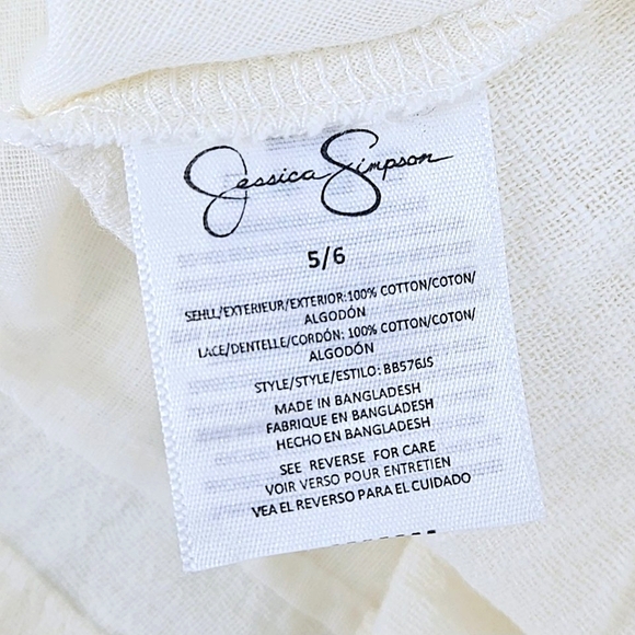 Jessica Simpson Girls Cream Cotton Ruffle Sleeve Top Blouse size 5/6 NWT - Picture 8 of 9